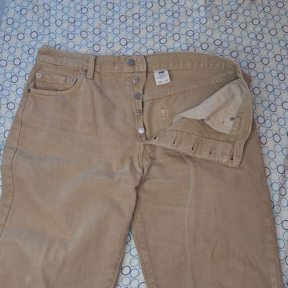 Vintage 2001 Levi's 501 Jeans W40 L34 Beige Straight Leg Button Fly